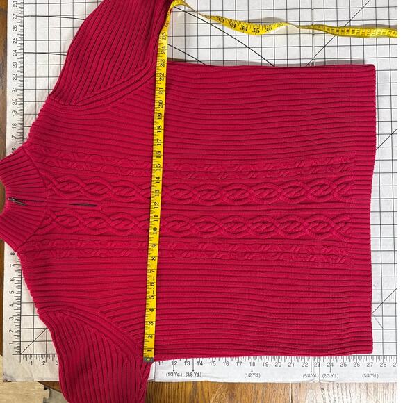 Lands' End Vintage Red Chunky Cable Knit 1/4 Zip Sweater Women XL - Picture 7 of 7